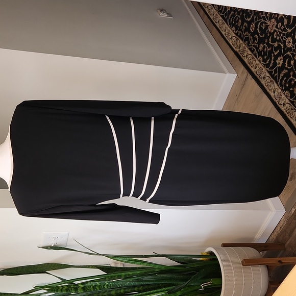 Lauren Ralph Lauren Dress Women's Sheath Black Cream V Neck 3/4 Sleeve Sz 16 - Picture 6 of 14
